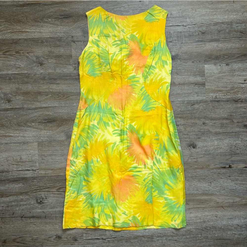 VTG 50s 60s Raw Silk and Chiffon Vibrant Yellow Sleeveless Dress